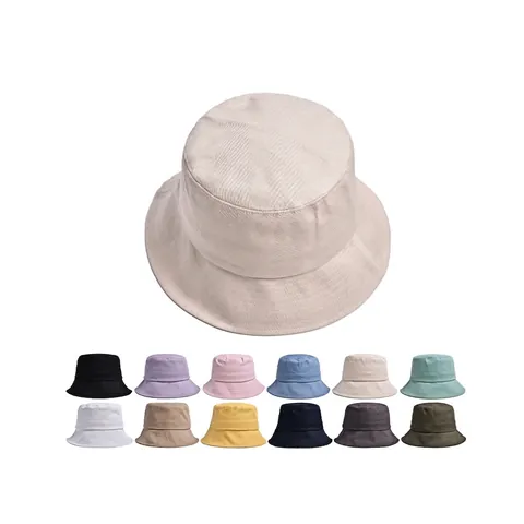 Solid Color Bucket Hat Pure Cotton Foldable Sun Protection Fisherman Cap Outdoor Travel Summer Accessory For Women Men