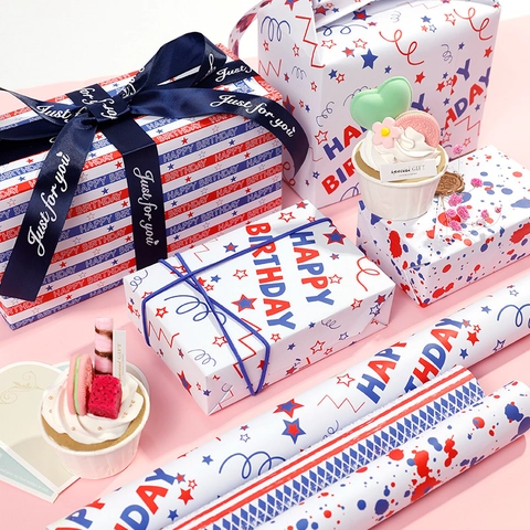 Happy Birthday Gift Wrapping Paper Matte White Kraft Paper Celebration Party Decorations Modern Pattern Ins Style