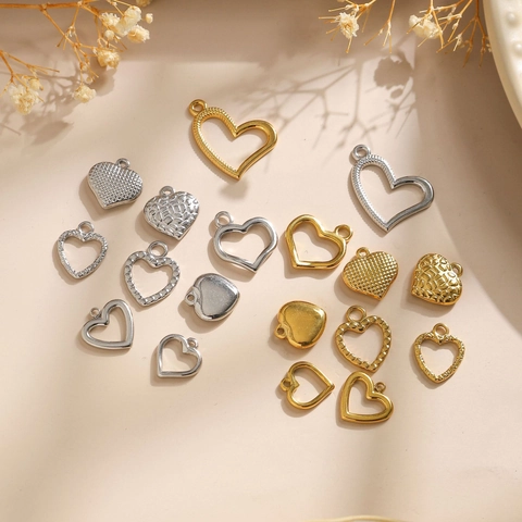 Heart Charms Pendants 304 Stainless Steel Hollow Textured Geometric For DIY Jewelry Making Keychain Accessories