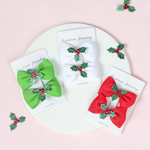 Mollette Per Capelli Fiocco Di Natale Per Bambine Glitter Bacche Di Agrifoglio Nastro In Grosgrain Fiocchi Forcine Feste