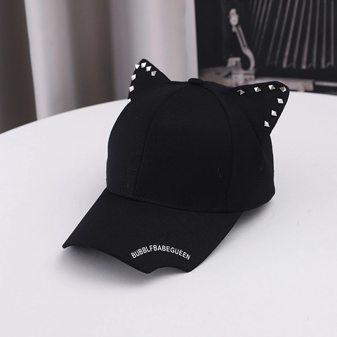 Fashion Unisex Cotton Cat Ear Studded Baseball Cap Punk Rivet Sunshade Hat BUBBLFBABEQUEEN Letter Embroidery Duck Tongue Cap