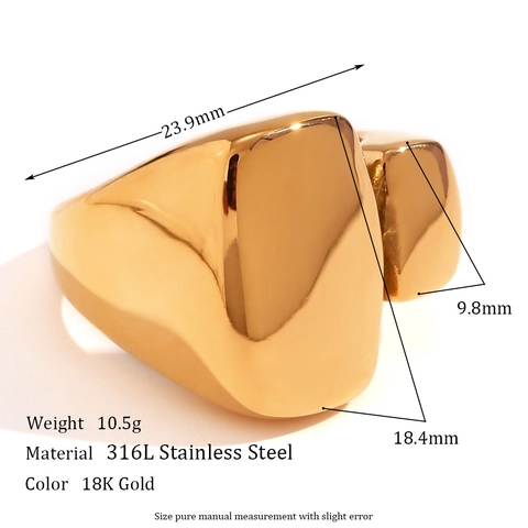 Edelstahl Geometrisch Offener Ring Für Damen 18K Vergoldet Rechteck Gesicht Minimalistisch Mode Schmuck Finger Zubehör