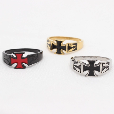 Men Iron Cross Ring Titanium Steel Biker Punk Gothic Band With Lightning Pattern Retro Jewelry