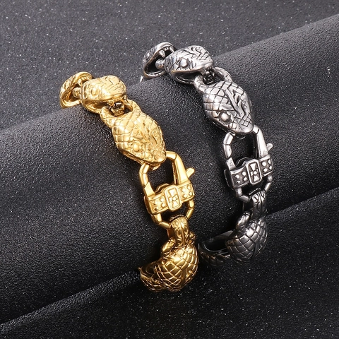 Schlangenkopf Armband Edelstahl 18K Vergoldet Vintage Punk Gothic Schmuck Gliederkette Für Herren