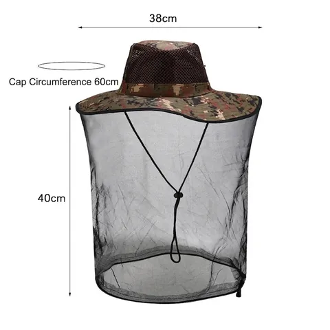 Outdoor Camouflage Mosquito Net Bucket Hat Wide Brim Breathable Mesh Head Cover For Fishing Hiking Beekeeping
