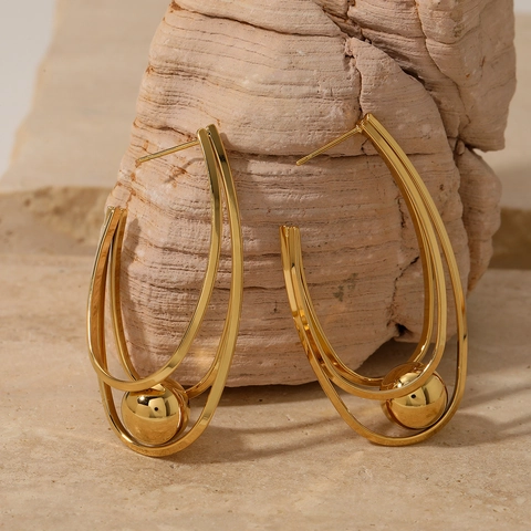 Orecchini a Forma di U in Acciaio Inossidabile 316 Stile Occidentale per Donna Grandi Orecchini a Sfera Cava Multistrato Gioielli alla Moda