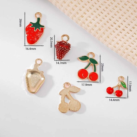 Ciondoli Frutta Fragola Ciliegia Lega Smalto Pendenti Per Creazione Gioielli DIY Accessori Portachiavi