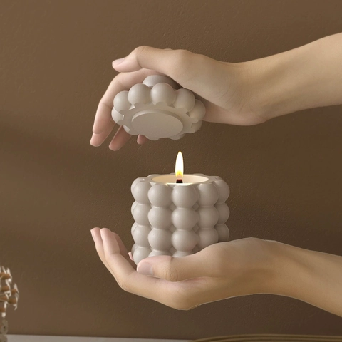 Moule En Silicone Pour Pot De Bougie À Texture De Bulles Et Boîte De Rangement Avec Couvercle Moulage En Résine DIY
