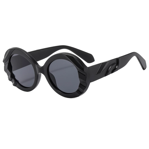 Lunettes De Soleil Rondes Surdimensionnées Protection UV400 Monture PC Verres AC Bordure Vaguée Texture Mode Vintage Femmes Hommes