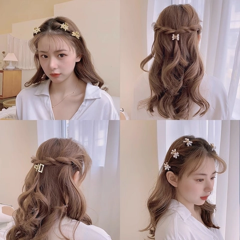 Mini Hair Claw Clips Elegant Alloy Faux Artificial Pearl Rhinestone Small Hairpins For Half Updo Side Fringe For Women Girls