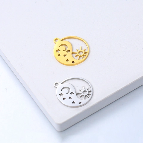 Colgante Celestial Acero Inoxidable 304 Sol Luna Estrellas Tai Chi Yin Yang Hueco Redondo Para Fabricación De Joyas