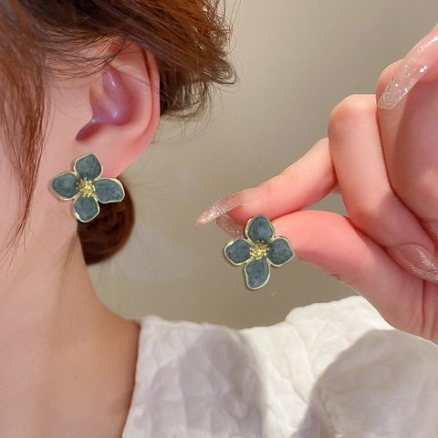 Boucles D'oreilles À Tige Fleur Vintage Alliage Émail Avec Tige En Argent Sterling 925 Style Français Bijoux De Niche Pour Femmes