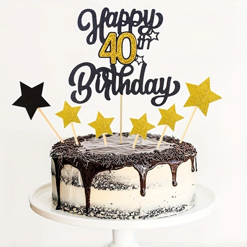 Schwarz Gold Glitzer Happy Birthday Tortenaufsatz Set Stern Dekoration Für Party Jubiläum Feier Altersspezifisch Aufsatz