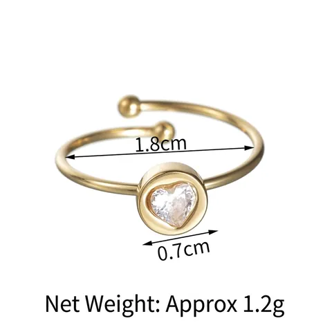 Eenvoudige Hart Zirkoon Open Ring 304 Roestvrij Staal Verstelbare Minimalistische Mode Sieraden Voor Vrouwen
