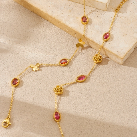 Dainty Stainless Steel Charm Bracelet For Women Gold Plated Heart Butterfly Flower Bee Lip Zirconia Link Bracelet Jewelry