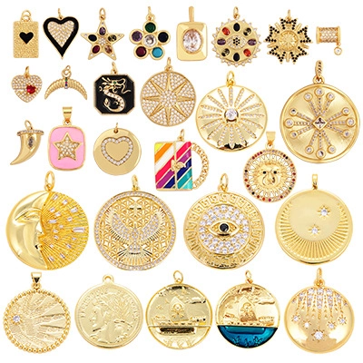 DIY Micro Pave Cubic Zirconia Gold Plated Charms For Necklace Bracelet Making Jewelry Findings Accessories Sun Moon Star