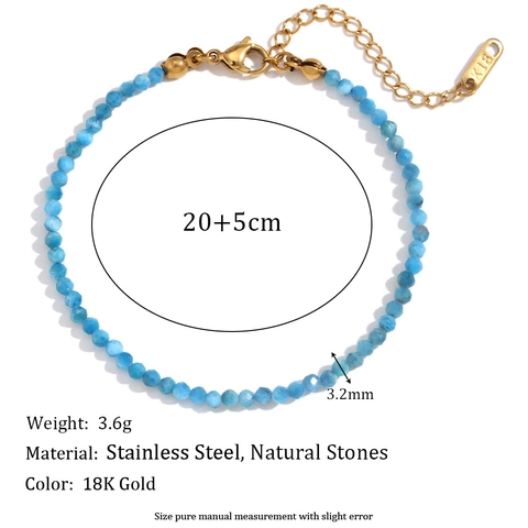 Natural Stone Anklet Stainless Steel 18K Gold Plated Faceted Beads Foot Chain Bohemian Style Trendy Jewelry Women