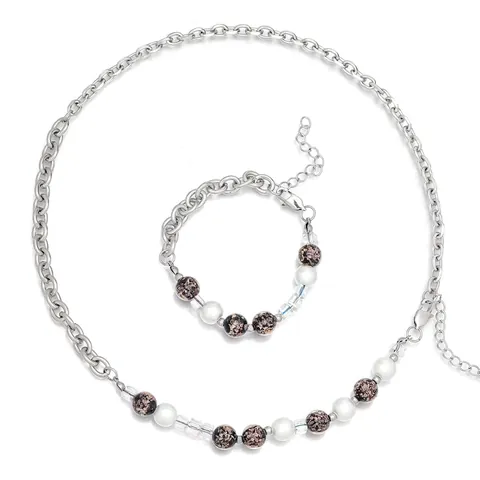 Collar de Cuentas de Vidrio de Arena Dorada Luminosa Acero de Titanio Perla Artificial Empalme Pareja Joyería Hip Hop Conjunto Hombre Mujer