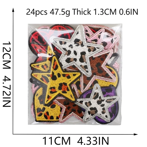 Embroidery Patches Leopard Print Heart Star Shapes Polyester Glitter Sequin DIY Clothing Bag Apparel Decoration Trendy
