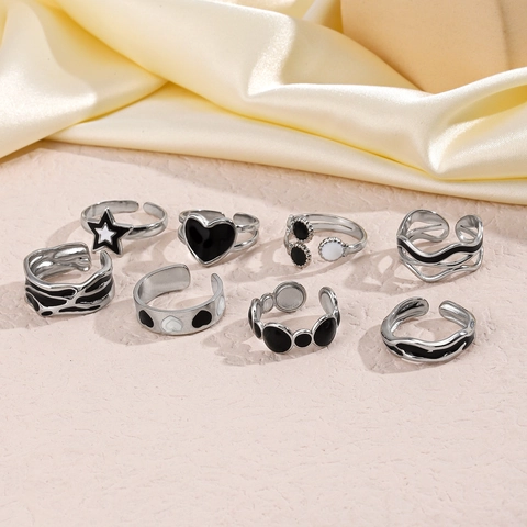 Verstellbarer Offener Ring Edelstahl Geometrisch Herz Stern Emaille Minimalistischer Kühler Mode Schmuck Damen