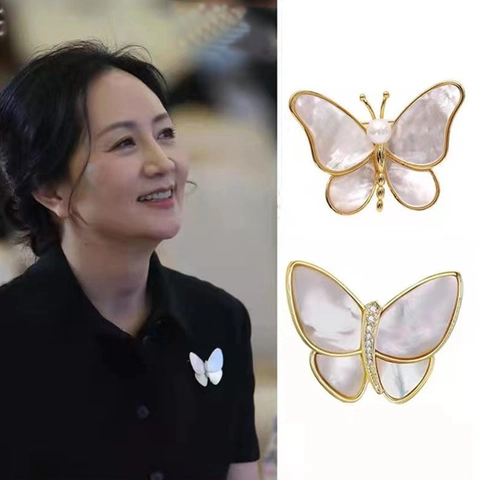Broche De Mariposa Alfiler De Aleación Con Resina Textura Concha Y Pedrería Joyería Elegante Para Trajes Vestidos Regalo Mujer