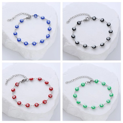 Pulsera Ojo Turco Acero Inoxidable Perla Esmalte Ajustable Joyería Amuleto Para Hombres Mujeres