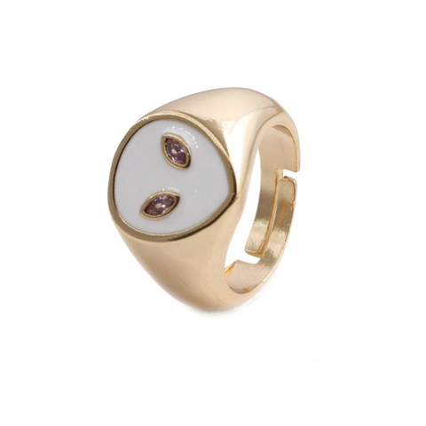 Anillo Abierto Ajustable Forma Alienígena Cobre Latón Esmalte Colorido Circón Ojos Piedras Preciosas Joyería Punk Vintage