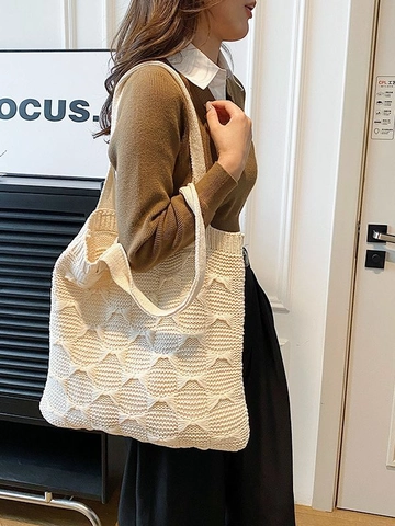 Borsa Tote In Maglia Donna Grande Capacità Borsa A Spalla All'Uncinetto Trama A Trecce Borsa Estetica Minimalista Quotidiana