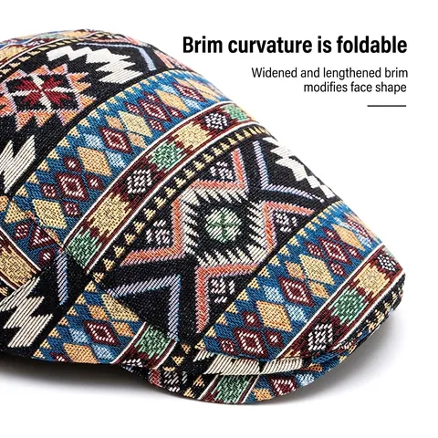 Coppola Vintage Cotone Jacquard Motivo Geometrico Etnico Regolabile Retro Cappello Da Strillone Per Uomo Donna