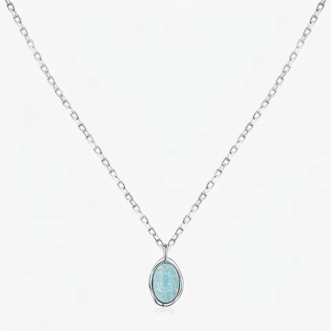 925 Sterling Silber Halskette Mit Ovalem Blauem Opal Und 5A Zirkon Minimalistische Elegante Mode Schlüsselbeinkette Für Damen