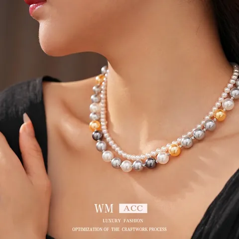 Collana Di Künstliche Perle A Doppio Strato Con Künstliche Perle Imitazione E Chiusura Magnetica In Lega Di Rame Retro Francese Elegante Per Donna