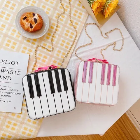 Borsa A Tracolla In Pelle PU Design Tastiera Pianoforte Fiocco Rosa Catena Dorata Borsa A Spalla Dolce Carina Per Ragazze Donne