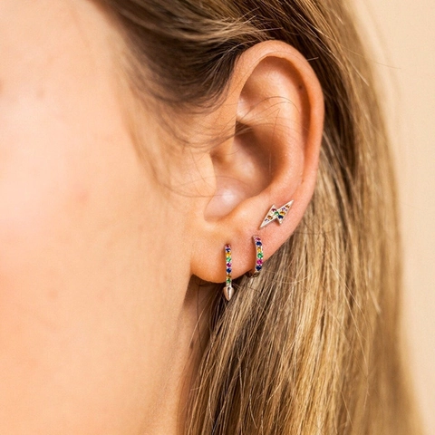Pendientes De Botón De Rayo Con Circonitas De Colores Joyería De Cobre Y Poste De Plata De Ley 925 Geométricos Para Mujer