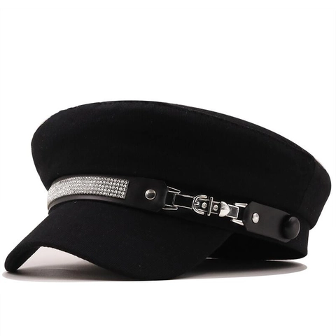 Damen Vintage Newsboy Mütze Strass PU Leder Verzierung Flache Baker Boy Hut Britischer Stil Mode Fiddler Hut