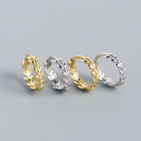 Blattmuster Huggie Hoop Ohrringe 925 Sterling Silber Minimalistischer Natürlicher Stil Für Frauen