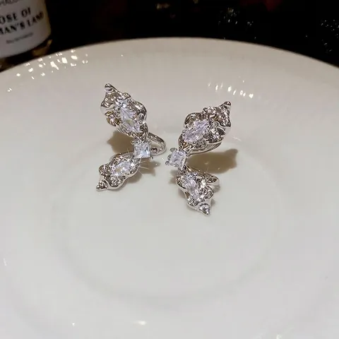 Butterfly Wing Zircon Ear Cuff No Piercing Liquid Metal Style Silver Plated Earrings Minimalist Elegant For Women