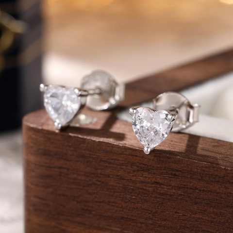 Orecchini a Bottone a Cuore e Stella in Argento Sterling 925 per Donna Gioielli Piercing Ipoallergenici con Zirconia Lucida Regalo San Valentino