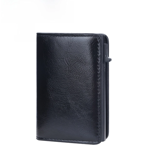 Porta Carte Pop Up Pelle PU Alluminio Blocco RFID Portafoglio Business Sottile Clip Per Contanti Uomini