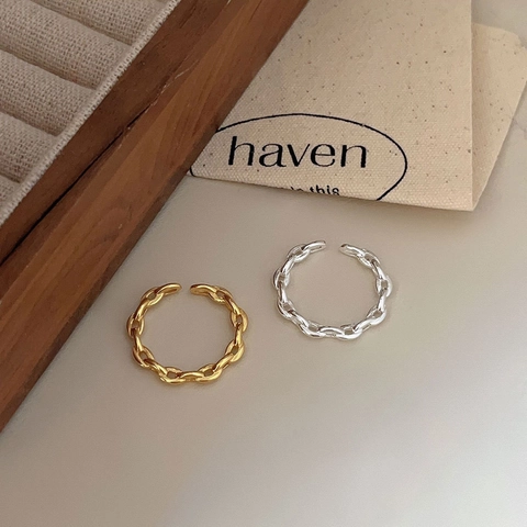 Anello A Maglie Di Catena In Argento Sterling 925 Regolabile Aperto Intrecciato Minimalista Stile INS Gioielli Da Donna