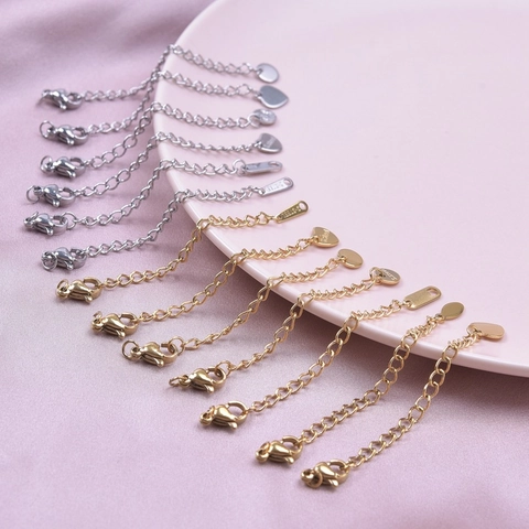 Stainless Steel Necklace Extension Chain Vacuum Plated DIY Jewelry Finding Accessories With Lobster Clasp And Heart Pendant