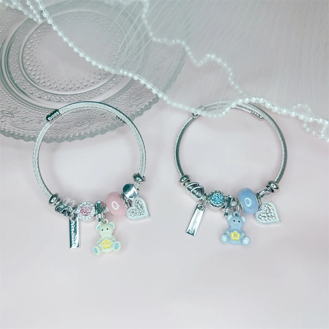 Süßes Cartoon Tier Charm Armreif Edelstahl Gedrehter Draht Armband Mit Bunten Perlen Und Strass Herz Für Frauen Mädchen