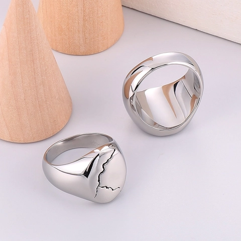 Herren Siegelring Edelstahl Rissmuster Geschwärzt Punk Vintage Breites Band Geometrischer Schmuck