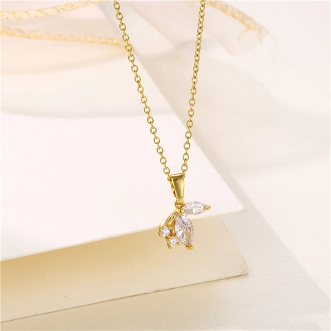 Edelstahl Blatt Anhänger Halskette Für Damen Markises Zirkon Kristall Eingelegt Vergoldet Elegant Schmuck