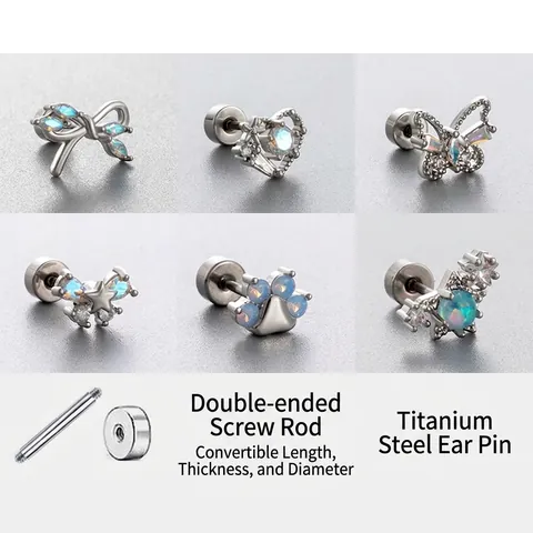 Butterfly Heart Cat Paw Helix Stud Earrings Titanium Steel Cartilage Piercing Jewelry Zircon Opal Screw Back For Women