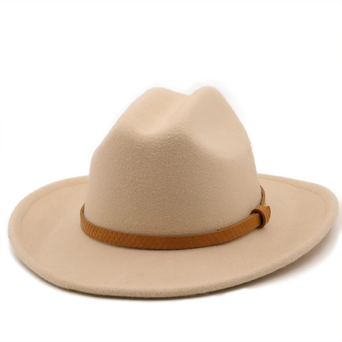 Retro Wide Brim Fedora Hat Woolen Felt Jazz Cap With Decorative Leather Belt Buckle For Men And Women