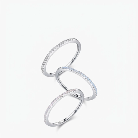 Minimalistischer Ring Aus 925 Sterlingsilber Stapelbares Band Mit Zirkonia Und Künstlichem Opal Schmuck Für Damen