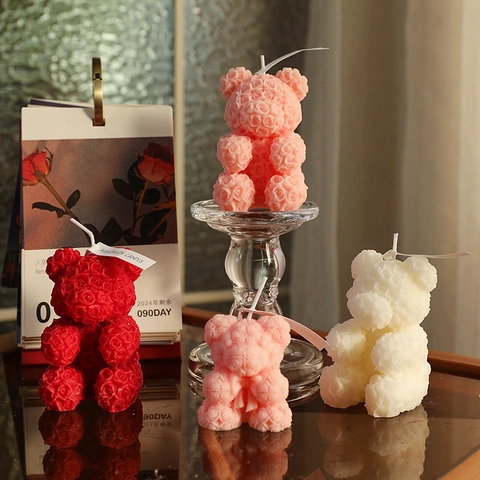 Vela Aromática De Oso De Rosa Cera De Soja Hecha A Mano Forma De Oso Aromaterapia Decoración Hogar Regalo Cumpleaños