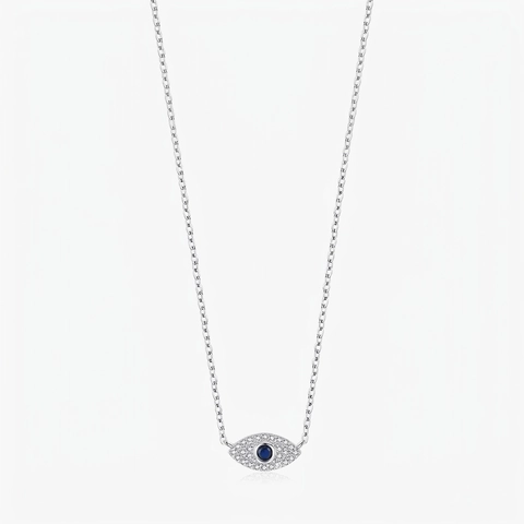 Collana Occhio Del Male 925 Argento Sterling Zirconia Cubica Blu Gioielli Ciondolo Luccicante Per Donne