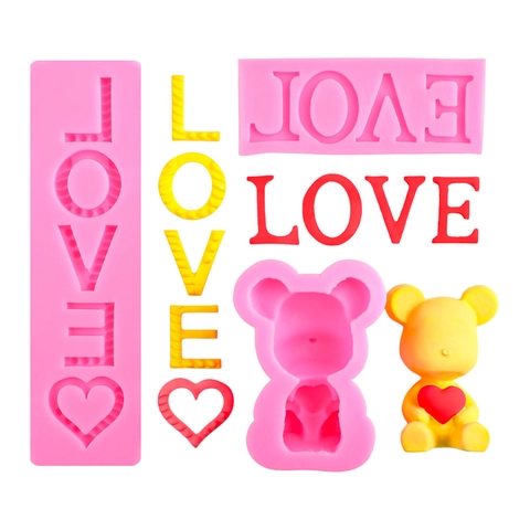 Heart Bear LOVE Letters Silicone Mold Valentine's Day DIY Cake Decorating Chocolate Fondant Soap Baking Tool