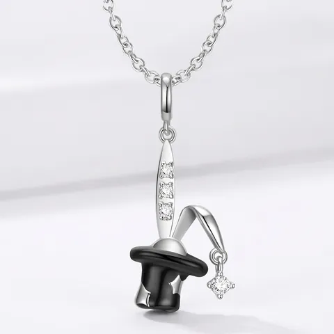 Collana Con Ciondolo Cappello Da Mago Orecchie Di Coniglio Argento Sterling 925 Con Zirconia Per Donna Gioielli Fantasy